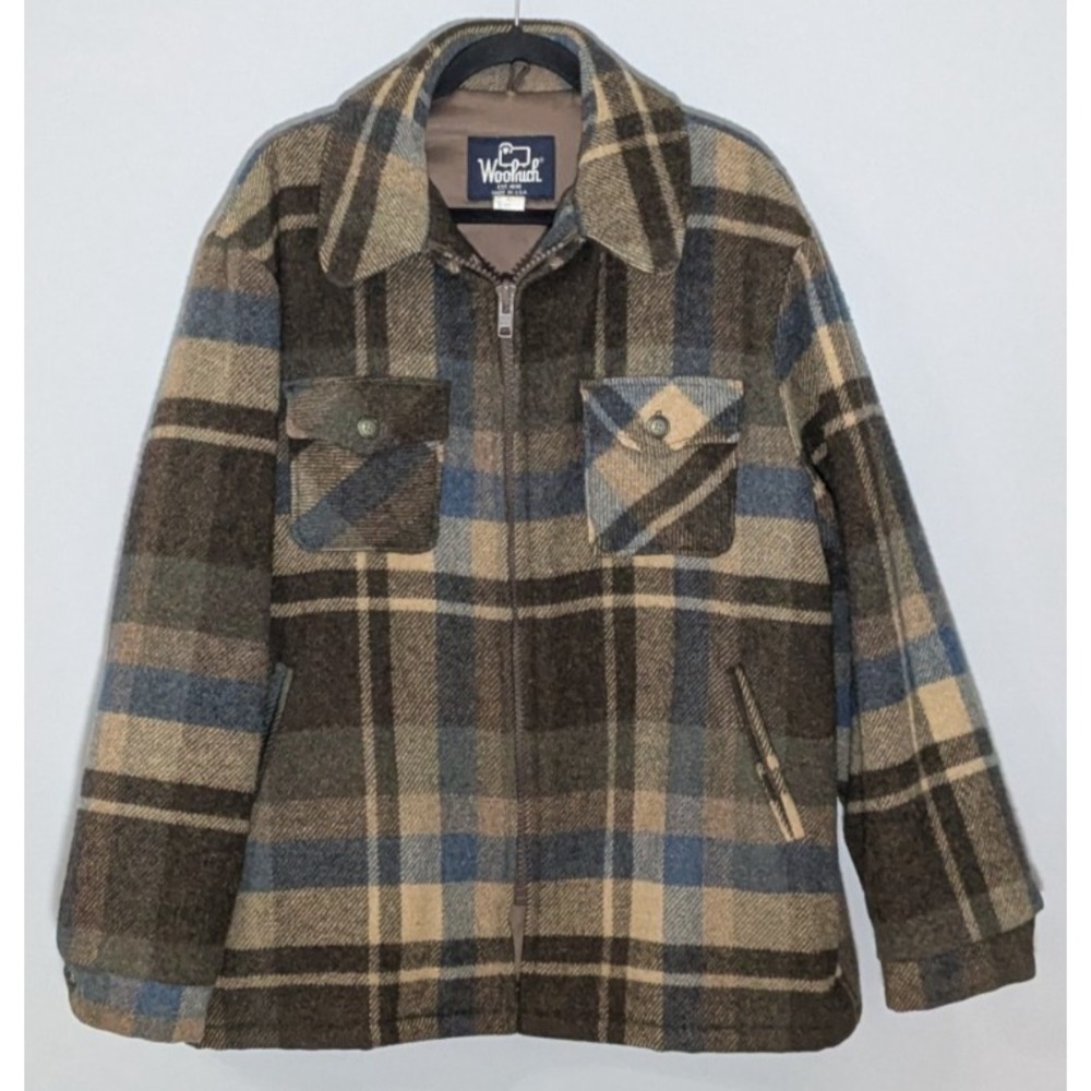 Vintage (80s) Woolrich Plaid Wool Blend Coat Jacket 16058 XL Made USA Rugged